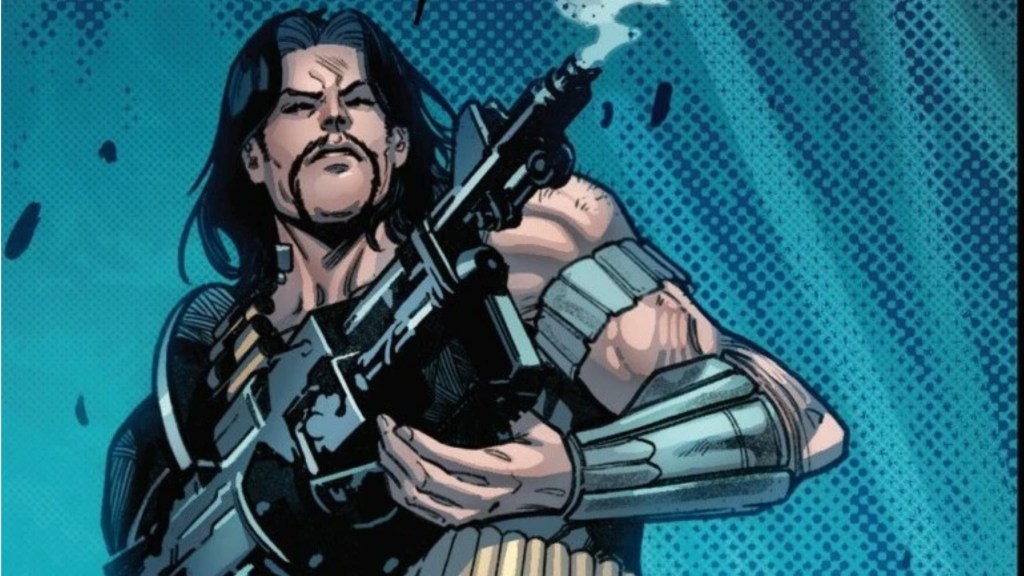 Greycrow holding a machine gun