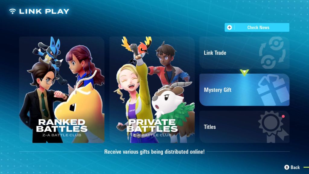 Mystery Gift Menu Legends Z-A