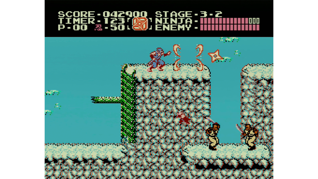 A screenshot from Ninja Gaiden on the Nintendo Entertainment System.