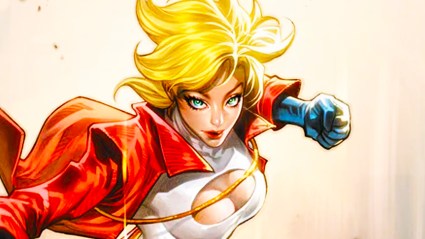 Power Girl fighting in DC Comics