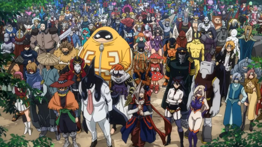 My Hero Academia's Pro Heroes standing in a crowd in Season 6