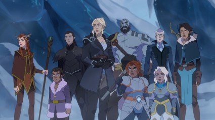 The Legend of Vox Machina group standing together in the snow