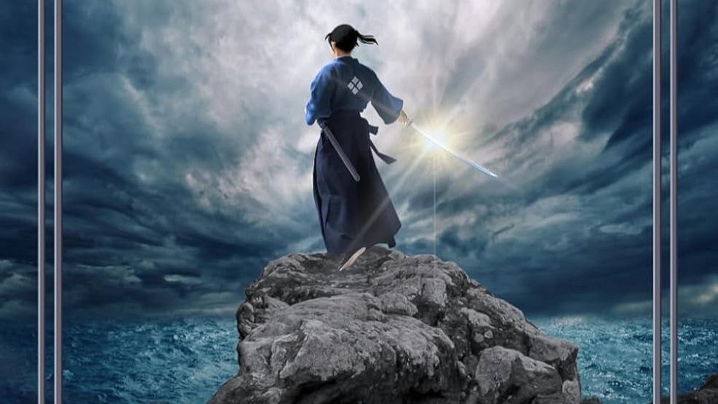 The cropped cover of The Sword of Kaigen with someone standing on a rock and wielding a sword