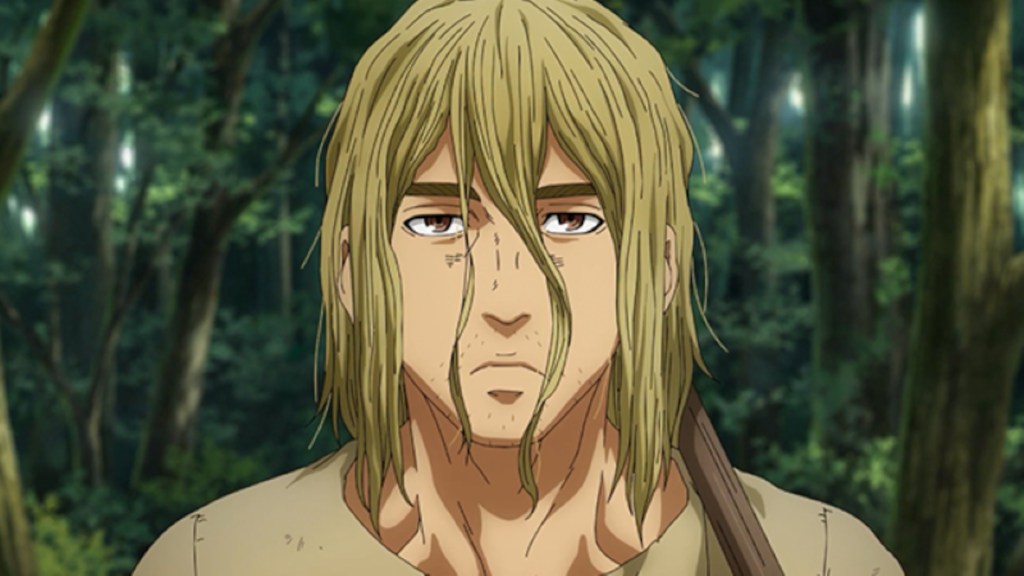 Thorfinn frowning while looking disheveled in Vinland Saga Season 2