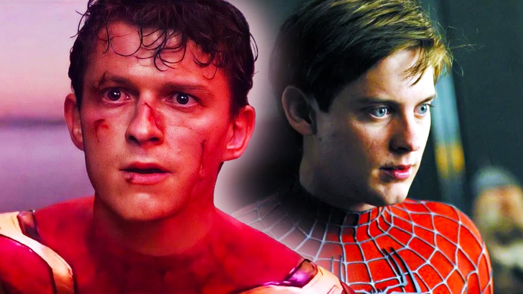 Tom Holland and Tobey Maguire as Spider-Man