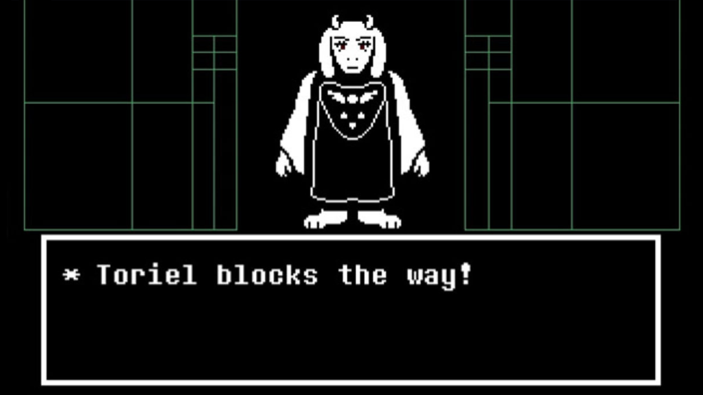 A screenshot from Undertale, showing the player meeting Toriel.
