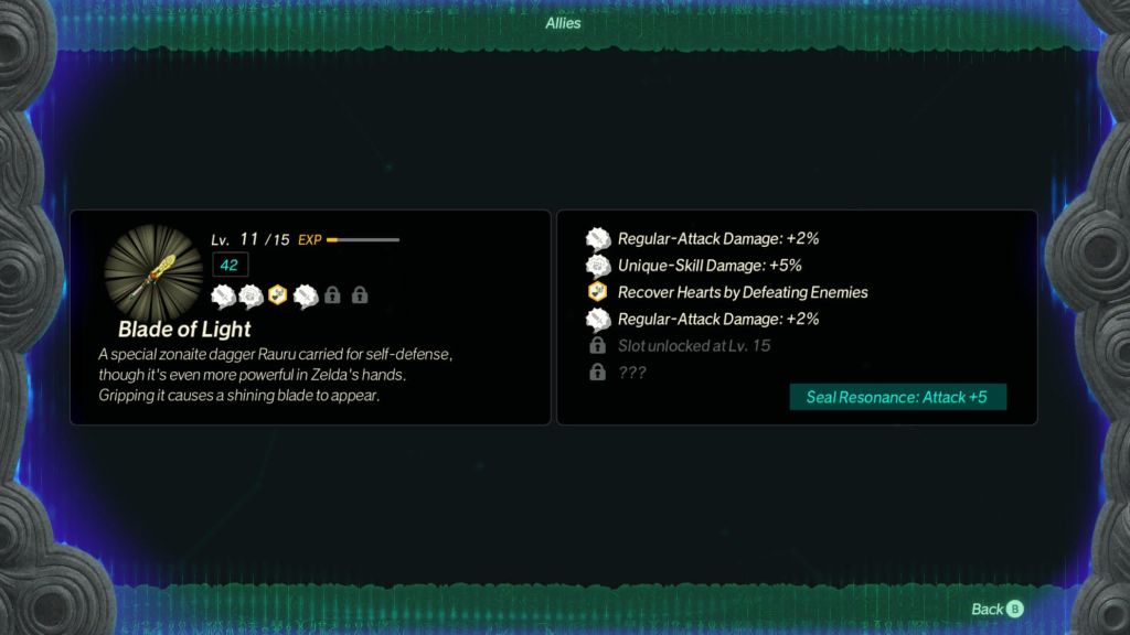 Weapon Detail Screen for Non Changeable Weapons Hyrule Warriors