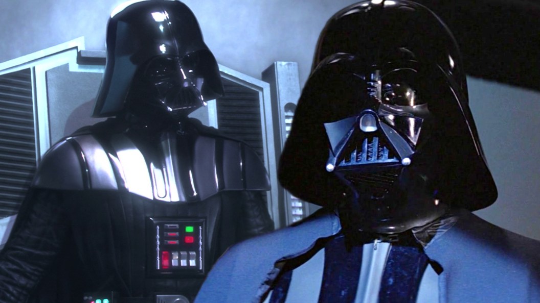 Split image of Darth Vader in Revenge of the Sith and Return of the Jedi