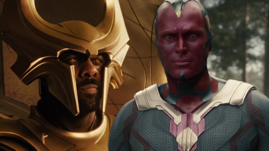 A split image of Heimdall and Vision in the MCU