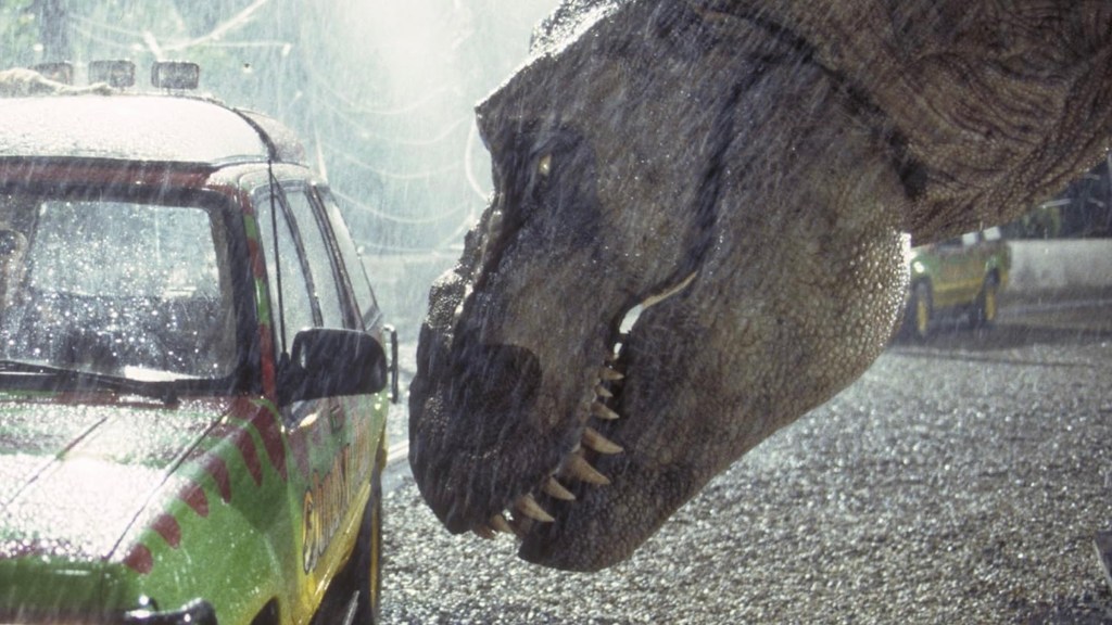 T-Rex near a car in Jurassic Park