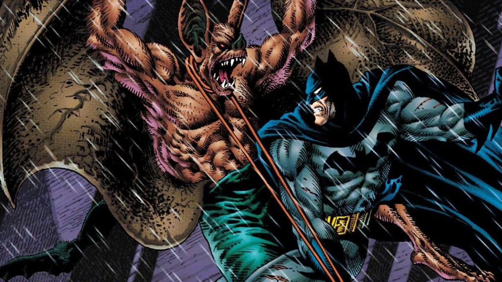 Batman fighting Man-Bat in DC Comics