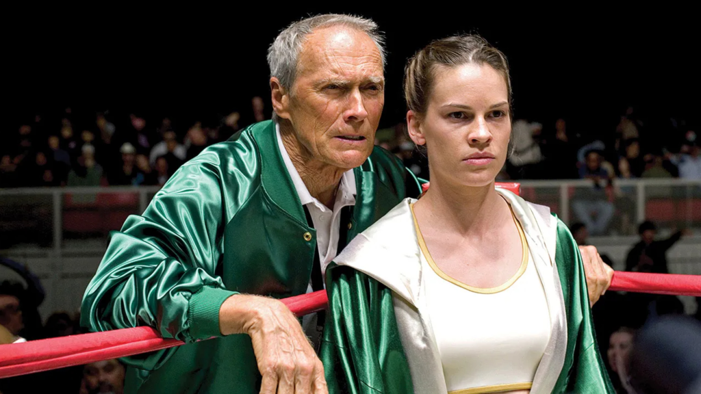 Clint Eastwood and Hilary Swank in a boxing ring in Million Dollar Baby