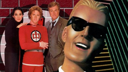Split image of promotional images from The Greatest American Hero and Max Headroom