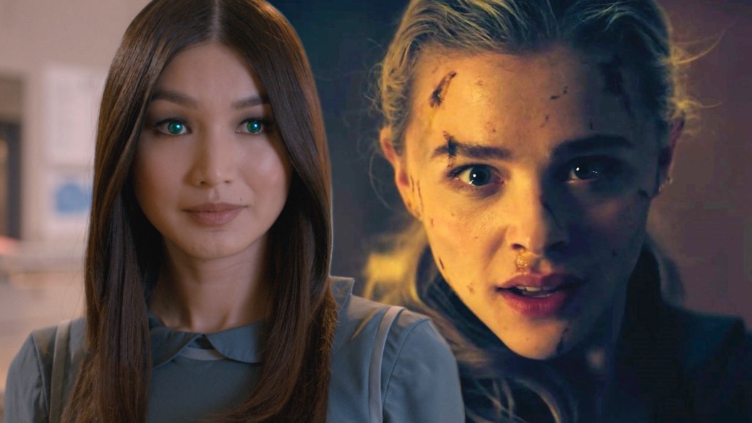 A split image with Gemma Chan in Humans and Chloe Grace Moretz in The Peripheral