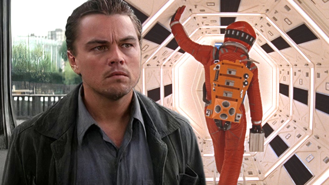 A split image of Leonardo DiCaprio in Inception and an astronaut in 2001: A Space Odyssey