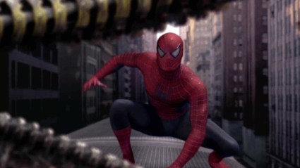 Spider-Man battling Doc Ock on a train in Spider-Man 2 (2004)
