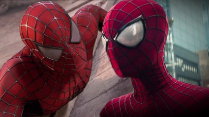 Split image of Tobey Maguire and Andrew Garfield as Spider-Man