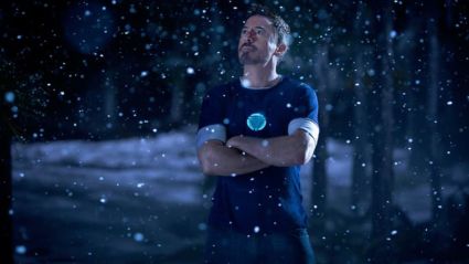 Tony Stark in the snow in Iron Man 3.
