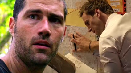 Split image of Matthew Fox in Lost and Joseph Fiennes in FlashForward