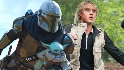Split image of Djin Djarin in Star Wars: The Mandalorian and Grogu and Haymitch in The Hunger Games: Sunrise on the Reaping