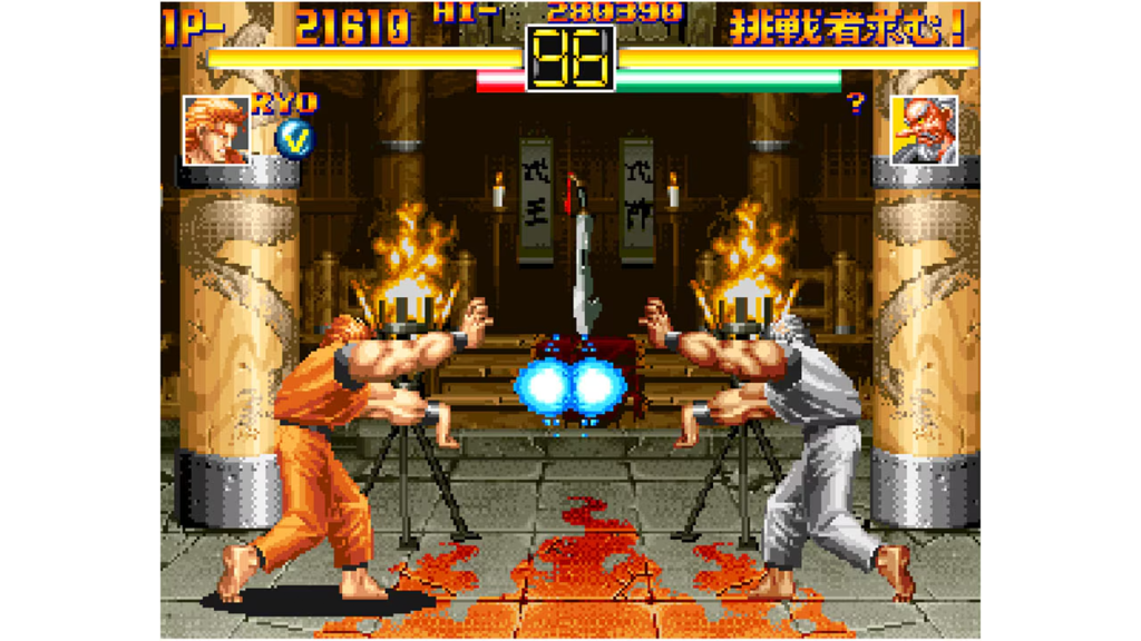 A screenshot from Art of Fighting on the SNK NeoGeo.