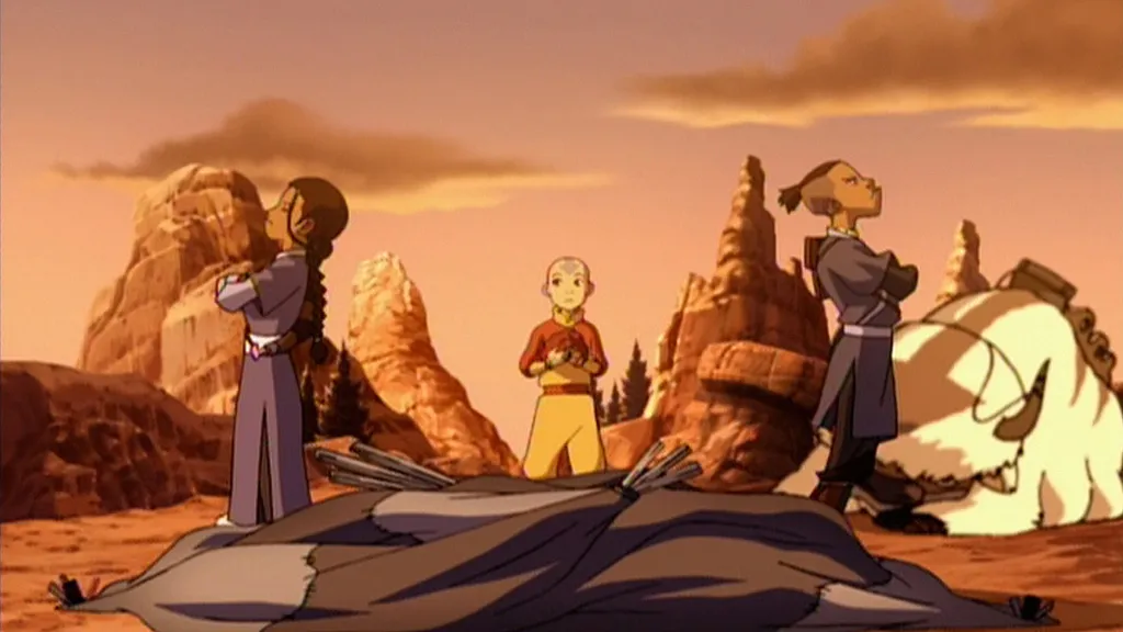 Katara and Sokka fighting with Aang in the middle in Avatar: The Last Airbender