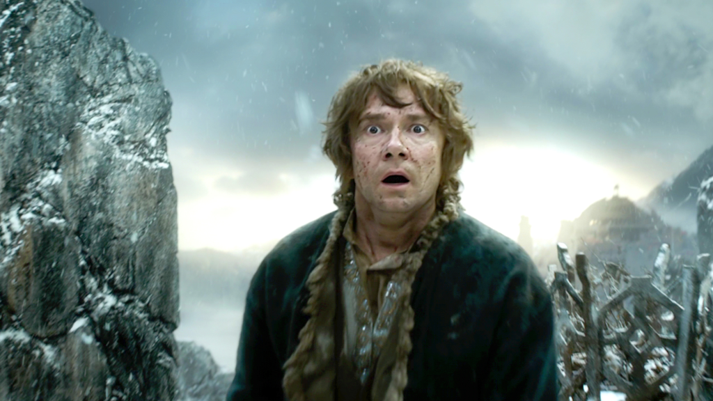 Martin Freeman as Bilbo looking shocked in The Hobbit: Battle of the Five Armies