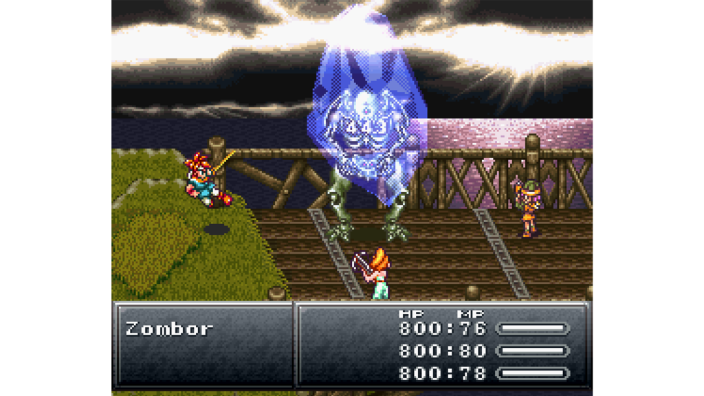 A screenshot from Chrono Trigger, showing a battle.