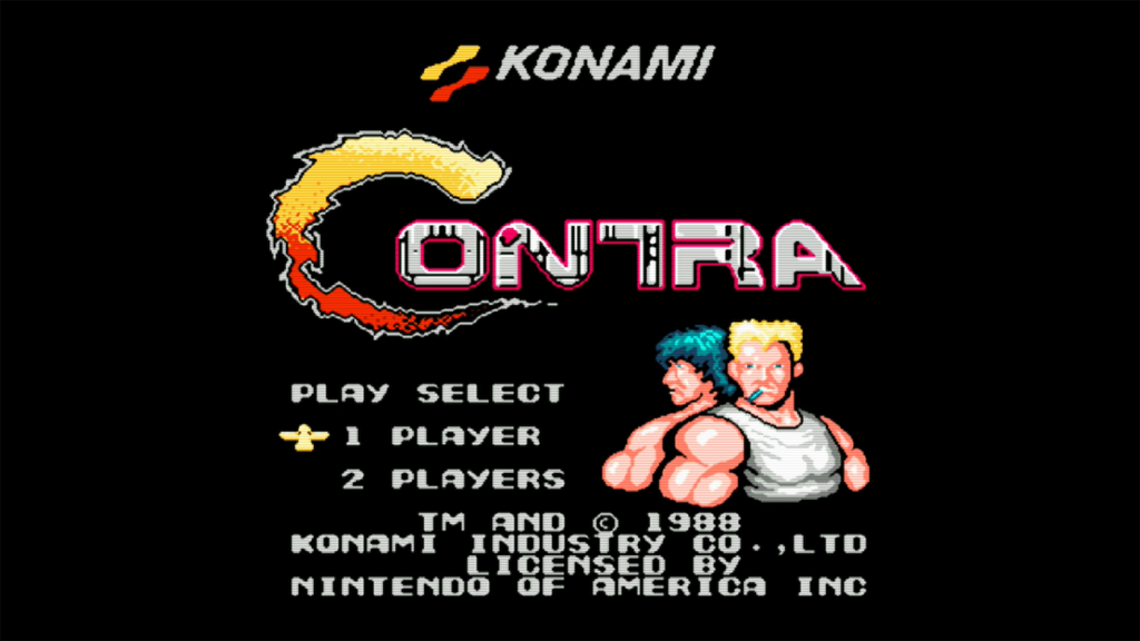 The title screen from Contra on the NES.