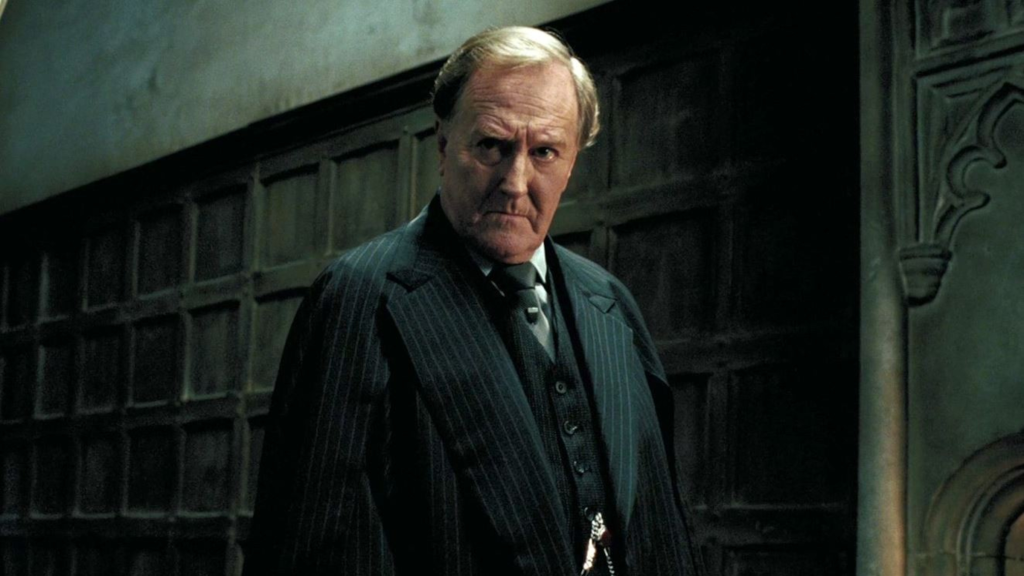 Cornelius Fudge looking serious in Harry Potter