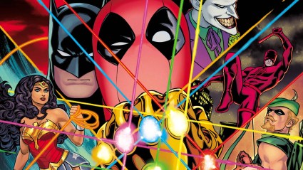 Deadpool with Infinity Gauntlet and Marvel and DC Characters