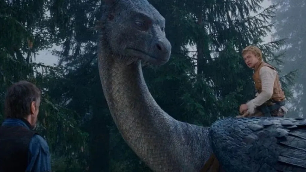 Eragon on Saphira's back in the Eragon movie