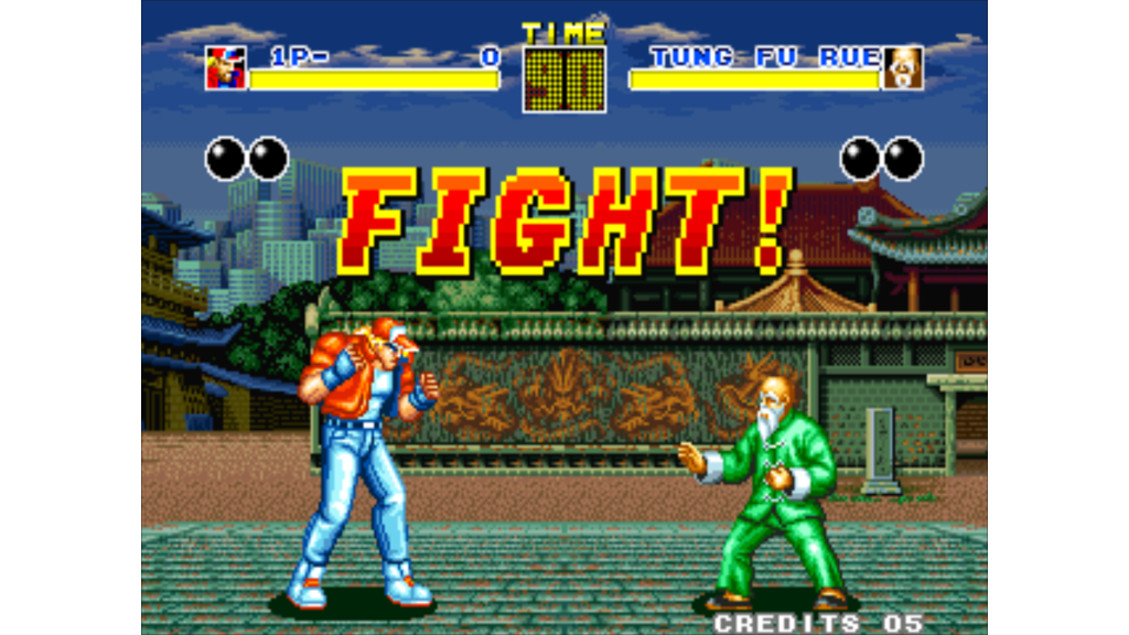 A screenshot from Fatal Fury: King of Fighters on the SNK NeoGeo.