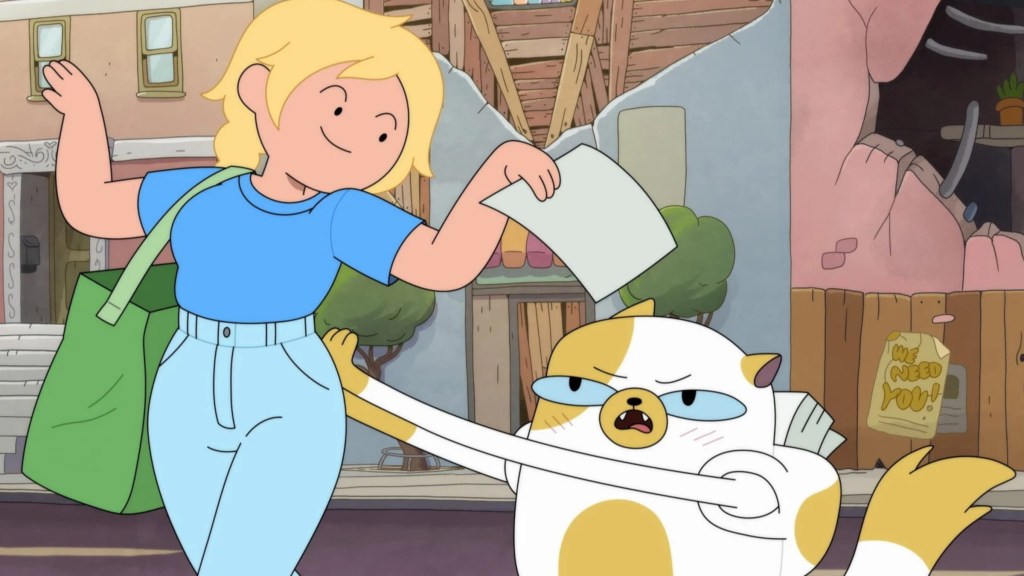Fionna holding a paper and smiling at Cake in Fionna and Cake Season 2