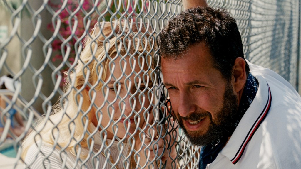 Greta Gerwig and Adam Sandler in Jay Kelly