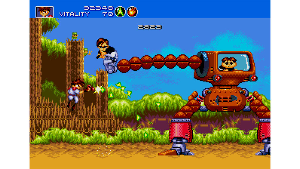 A screenshot from Gunstar Heroes on the Sega Genesis.