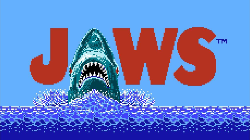 The title screen from Jaws on the NES.