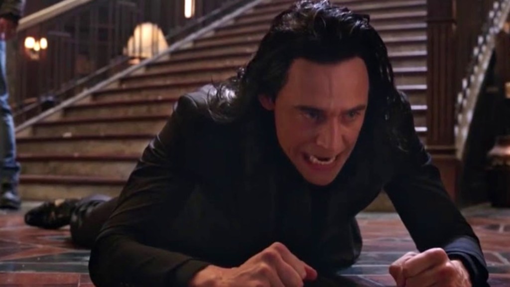 Loki on the floor looking angry in Thor Ragnarok