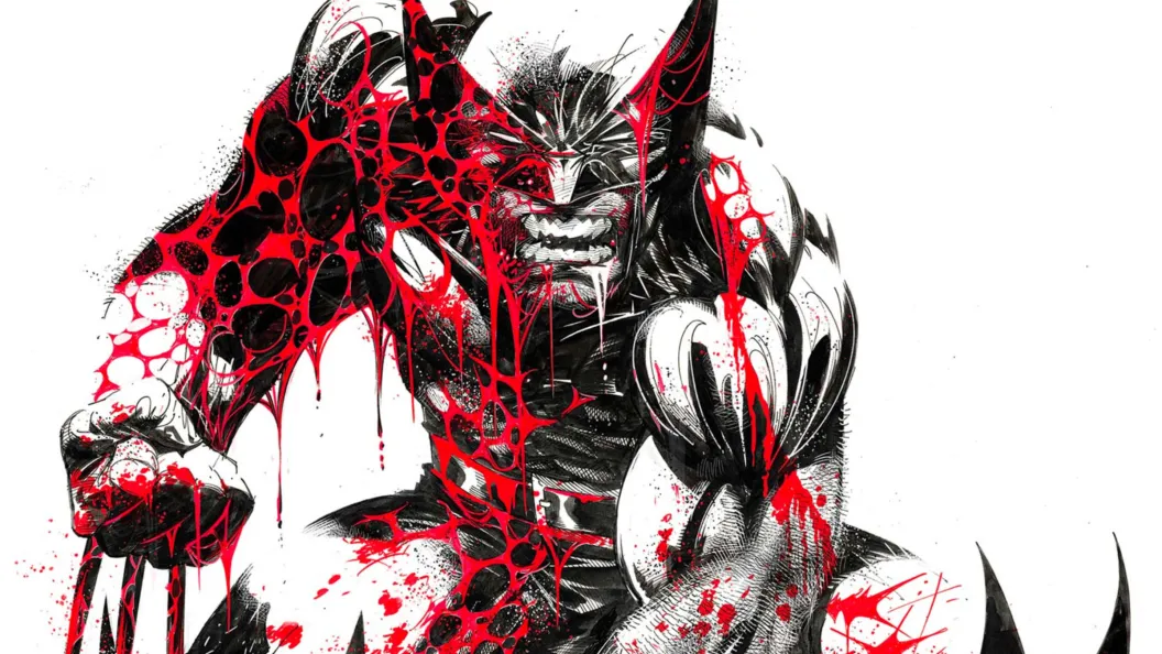 Wolverine growling while covered in blood