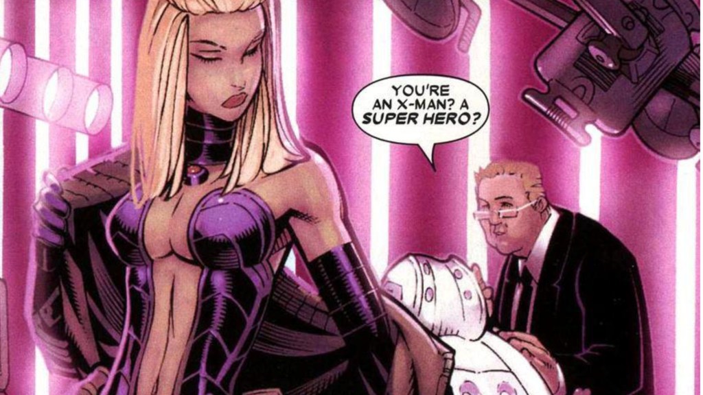 Lady Mastermind taking off her overcoat