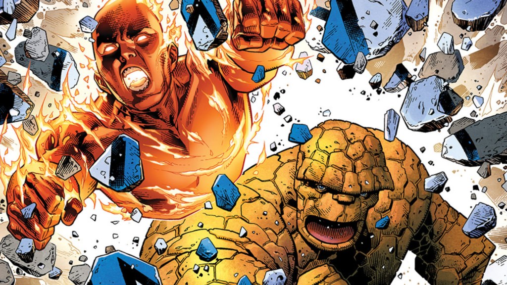 Human Torch and the Thing smashing through the walls