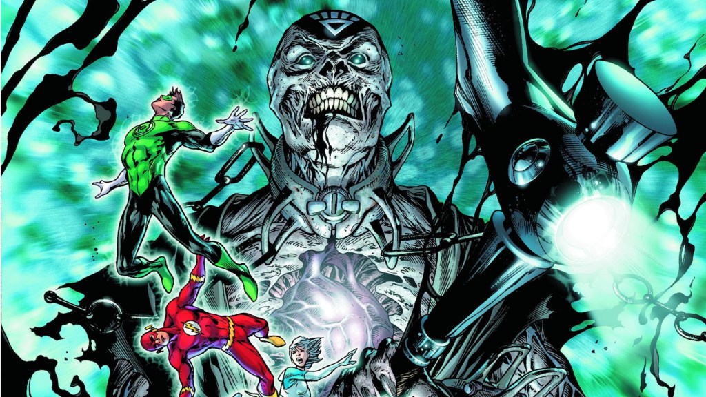Nekron holding his scythe while attacking the heroes
