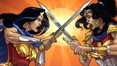 Wonder Woman and Hippolyta sword fighting