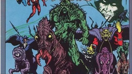 Swamp Thing, Phantom Stranger, Demon, and teh Spectre riding into battle