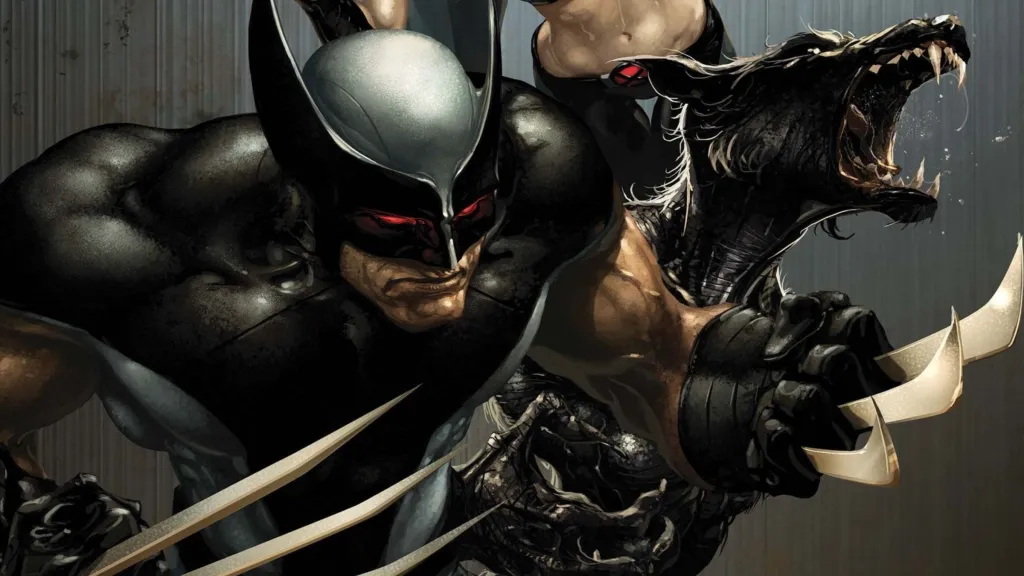 Wolverine brandishing his claws next to Wolfsbane