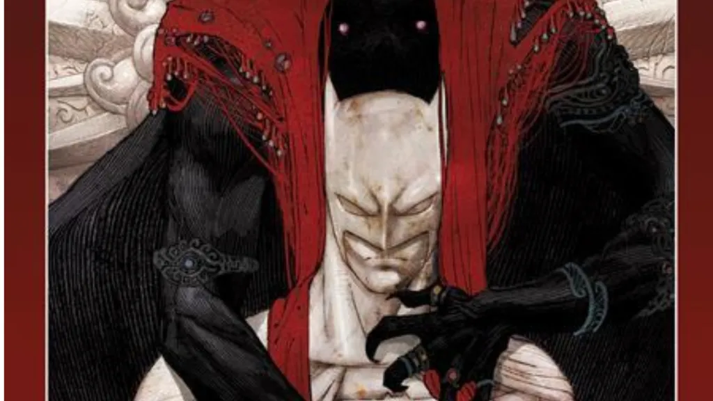 Batman in white with a demon behind him