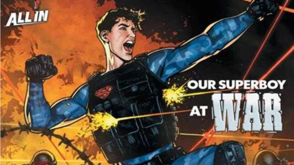 Superboy getting shot on the battlefield