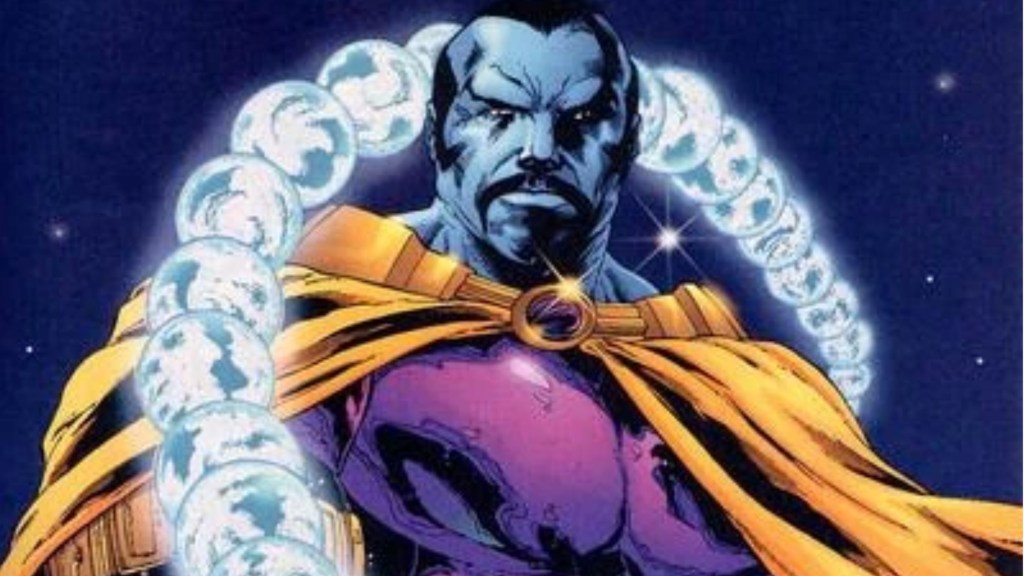 Krona with Earths around his head and shoulders