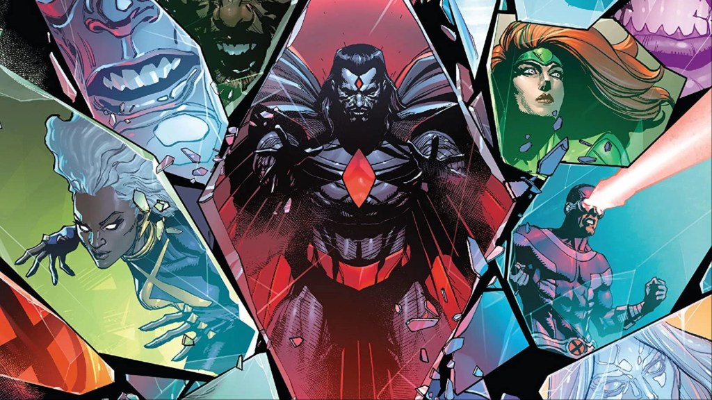 Mister Sinister surrounded by the X-Men in shards