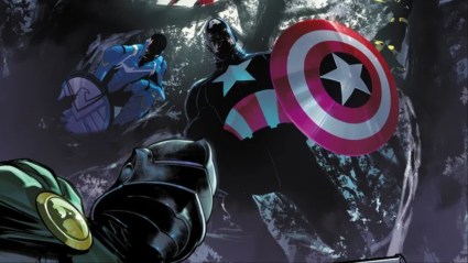 Captain America and a Shield Cap overlooking a Doombot